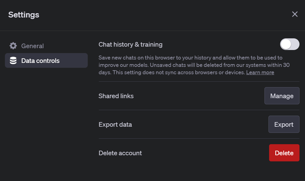 A screenshot of a chat history and training

Description automatically generated